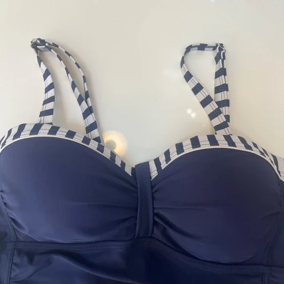 #356 Navy Blue 2 Piece Classy Striped Women's Swimsuit - Picture 10 of 10